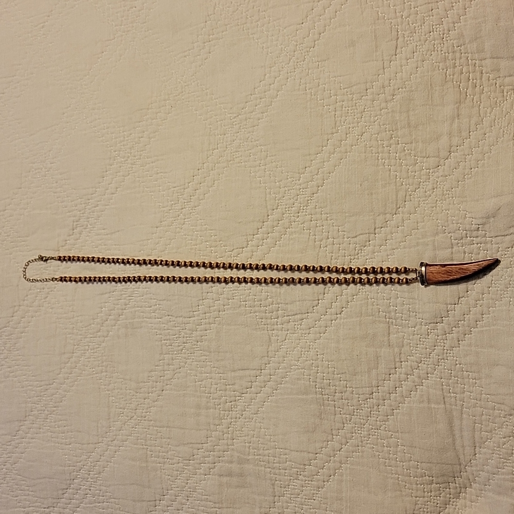 Long wooden faux tooth necklace
